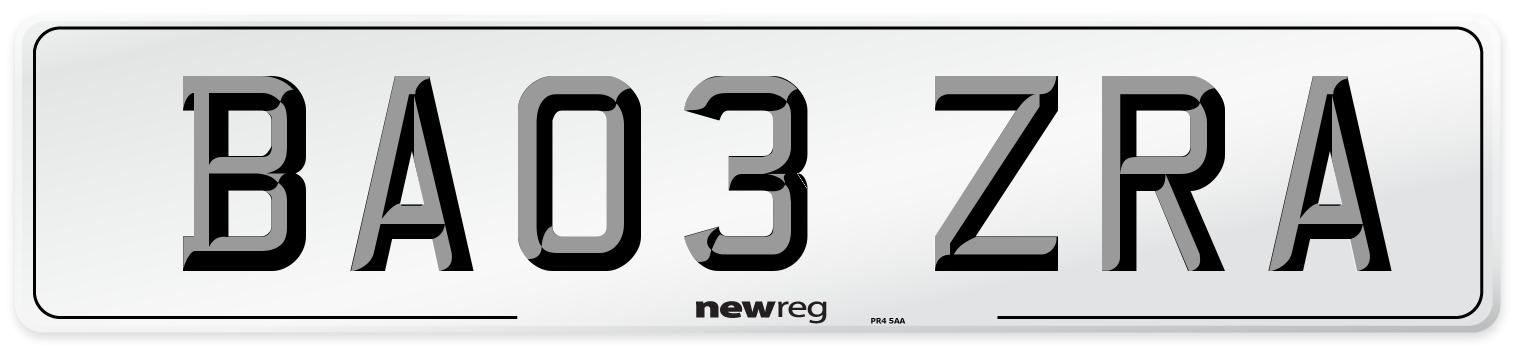 BA03 ZRA Number Plate from New Reg